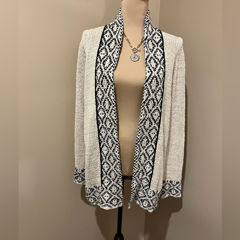 NWT Lucky Brand Cream & Black Open Cardigan, size Large